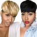 Alcobi Pixie Cut Human Hair Wig for Black Women - Short Bob with Bangs, Black/Brown Highlights - 8 Inch Non Lace Wig - Buy Online on GoSupps.com
