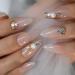 24pcs 3D Rhinestone Pearls Press On Nails - Shiny Medium Almond | International Shipping - Buy Online on GoSupps.com