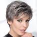 MaxlaceWig Pixie Cut Short Gray Wigs for White Women  Sassy Short Haircuts for Older Lady  Mixed Black Grey Highlight Synthetic Wig with Bangs for Daily Party Use Mixed Gray and Black
