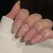 SINLOV Arch False Nails Almond Medium Long Pink False Nail French Shiny Full Cover Nails Press On False Nails for Women Girls