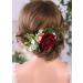 Anglacesmade Bridal Flower Hair Comb Burgundy Dark Red Rose Cream Daisy Eucalyptus Greenery Headpiece for Rustic Wedding Photo Shoot Prom Party Festival