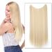 Silk-co One Piece Wire in Hair Extensions 24 inch Long Straight Hairpiece No Clip Synthetic Hair Wire String Bleach Blond