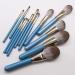 13-Piece High-End Makeup Brush Set - Granny Gray Solid Wood Handle & Blue Accents | International Shipping - Buy Online on GoSupps.com
