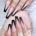 Outyua Black French Press on Nails Extra Long Fake Nails Coffin Ballerina Super Long False Nails Cute Full Cover Acrylic Nails for Women and Girls 24Pcs (Black)