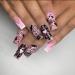 24 Pcs Halloween Spuare Press on Nails Long Coffin - SHANRUN Pink French Fake Nails Press ons Nail Art Tips Glue on Nails Full Cover Acrylic False Nails with Spider Web Design Stick on Nails for Women Design L9