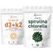 Micro Ingredients Organic Chlorella Spirulina 3000mg Tablets & Vitamin D3 5000iu + K2 100mcg Bundle 2 Pack | Cracked Cell Wall Rich in Vegan Protein & Chlorophyll | Essential Sunshine Vitamins