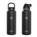 ICEWATER-40 oz, Auto Spout Lid + Wide Mouth Lid, Stainless Steel Water Bottle, BPA Free, Double Walled Vacuum, Lockable Lid, Leak Proof, Pop-up Top, One-handed Operation (40 oz, Black) 40 oz Black
