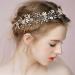 Deniferymakeup Bridal Silver Pearl and Crystal Beads Flower Leaf Bridal Hair Vine Wedding Head Piece Rhinestone Hair Piece Bridal Hair Accessories Headband Hair Jewelry Hair Accessories