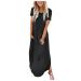 Women's Summer Maxi Split Dress Short Sleeve/Sleeveless Casual Loose Pockets Long Dresses B-black X-Large