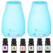 Diffuserlove 2 Pack 200ml Essential Oil Diffuser Ultrasonic Aromatherapy Diffuser with Waterless Auto Shut-Off Aroma Cool Mist Humidifiers with 6 Bottles of Natural Essential Oils /7 Color LED Lights