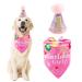 BIPY Dog 1st Birthday Hat Bandanas Set for Girls Small Medium Pets Pink Headdress Costumes Grooming Supplies for Party Celebration Decoration PINK-HatBandana