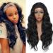 Glueless Headband Wig Loose Body Wave Synthetic Hair Extensions Wigs For Women None Lace Front Wig With Headwraps150% Density 26 inch Long Hair Band Wig Long Black Color Wig (1B)