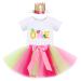 FYMNSI Baby Girl 1st Birthday Outfit Flower Printed Cotton Short Sleeve Romper Tutu Tulle Skirt Crown Headband 3pcs Set 1 Year Yellow + Pink