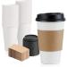 50 Pack 16 oz Hot Beverage Disposable White Paper Coffee Cup with Black Dome Lid and Kraft Sleeve Combo, Medium Grande 16.0 ounces 50