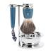 M HLE Rytmo shaving set - 3 pieces compatible with Gillette blades brush made of pure badger hair holder with bowl precious resin handle petrol