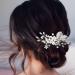 Yean Leaf Bridal Wedding Hair Comb Silver Pearl Bridal Hair Pieces Rhinestone Hair Accessories for Bride and Bridesmaid