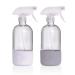 SAVVY PLANET Empty Clear Glass Spray Bottles with Silicone Sleeve Protection - Refillable 16 oz Containers for Cleaning Solutions, Essential Oils, Misting Plants - Quality Sprayer - 2 Pack White & Gray