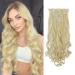 Feshfen clip in extensions 7 parts set 16 clips wavy hair extension clips hair part extensions synthetics wavy clip in hair exension bright bleach blond hair parts for women 50cm 613# light bleach-blonde-loose wavy 50 cm (1 Pack)