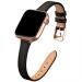 STIROLL Slim Leather Bands Compatible with Apple Watch Band 38mm 40mm 41mm 42mm 44mm 45mm 49mm, Top Grain Leather Watch Thin Wristband for iWatch Ultra SE Series 8/7/6/5/4/3/2/1 Black with Rose Gold 38mm/40mm/41mm