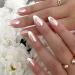 White French Tip Press on Nails Almond Pink Cute Aurora Fake Nails Full Cover Long with Chrome Design Acrylic False Nails Stick on Nails Glue on Nails for Women and Girls nail Art Decoration 24Pcs