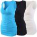 ZUMIY Maternity Nursing Top Pregnant Breastfeeding Shirt Women's Cotton V Neck Ruched Waist Double Layered Tank S Black+white+lake Blue/3-pk