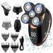 Electric Shaver Razor for Men Mens Shaver Trimmer Grooming 5 in 1 Rotary Cordless Hair Clippers for Perfect Bald Look with 4D Floating 5 Razor Head LED Display IPX7 Waterproof Quick USB Rechargeable Gold
