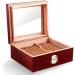 Desktop Cigar Humidor Case Glasstop Cigar Storage Box Cherry Finish with Hygrometer and Humidifier Holds 50 Cigars - Buy Online on GoSupps.com