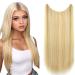 Iluu secret hair extension hidden wire Straight hair extension synthetic heat-resistant friendly fiber hair parts 22in 80 gram highlights blonde hair extensions for women