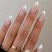 French False Nails Press on Nails Medium Length Acrylic White Tip Pearl Stick on Nails 24pcs Almond False Nails with Glue Elegant Fake Nails for Women Girls (White Pearl)