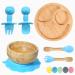 77 Star Bamboo Baby Weaning Set Baby Suction Bowl Suction Plate Baby Spoon & Fork Strong Detachable Suction Base Baby Feeding Set Non-Slip Bamboo Bowl & Baby Plates with Suction (Blue)