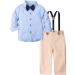 mintgreen Baby Boy Outfits Set 4pcs Infant Gentalman Wedding Suit Long Sleeves Striped Shirts + Trousers + Suspenders + Bowtie 18-24 Months Light Blue