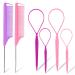 Hair Tail Tools TsMADDTs 6Pack Hair Loop Tool Set with 2Pairs French Braid Tool Loop 2Pcs Rat Tail Comb for Hair Styling Purple&Pink Pink&Purple