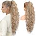 REECHO Ponytail Extension 26" Long Beach Wave Drawstring Pony Hair Extension Synthetic Pony Tail Hairpiece for Women - Dark Blonde with Highlights