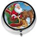 Merry Christmas Pattern Round Pill Box | 3 Compartment Portable Travel Medicine Organizer | Mini Decorative Pocket Vitamin Holder - Buy Online on GoSupps.com