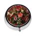 Roses and Daisies Portable Metal Pill Box Round Mini 3-Compartment Plastic Insert hinged Fastening Design Suitable for Small Pills Must-Have for Travel