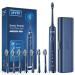 Electric Toothbrushes for Adults,Phniti Sonic Toothbrush with 8 Brush Heads,3 Hours Fast Charge,4 Modes,40,000VPM,2 Mins Timer,IPX7 Waterproof(Blue)