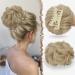 FESHFEN Messy Bun Hair Piece with Claw Clip Hair Buns Pale Ash Blonde Curly Wavy Hairpieces Updos Synthetic Chignon Hair Scrunchies Hair Bun Hair Pieces for Women 1PCS