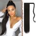 FESHFEN Straight Long Wrap Around Ponytail Extensions 28 Synthetic Hair Piece Clip in Ponytail Hair Extensions Hairpiece for Women Girls 28 Inch (Pack of 1) 4# Darkest Brown Tend to Black-Wrap Around