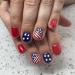 24Pcs Independence Day Fake Nails July 4th Press on Nails Short False Nails with American National Flag Design Red Blue Line Acrylic Nails Full Cover Star Stick on Nails for Women and Girls Manicure style2