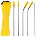 TMXAOK 5 Pieces Reusable Stainless Steel Drinking Straws with Zippered Bag 2 Straight Straws 2 Bent Straws 1 Cleaning Brush and 4 Silicone Tips for Smoothies Milkshakes Jumbo Drinks Yellow