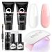 JOSLOVE Poly Nail Gel Kit, 30g 2PCS Poly Nail Gel Kits with UV Light Starter Kit Clear Nude Colors with Poly Brush Slip Solution Nail Forms Base Top Coat Nail Manicure All-in-one Kit Salon Easy DIY at Home Beginner Kit 2-Clear Nude