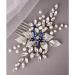 Bridal Sapphire Crystal Hair Comb Pearl Blue Crystal Leaf Marquise Hair Piece Prom Party Festival Wedding Hair Accessories for Women and Girls (Silver) Snap Clips - Buy Online on GoSupps.com