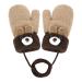 Toddler Kids Winter Warm Thick Plush Short Knitted Gloves With String for 1-3Yrs Beige/Bear