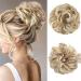 CJL HAIR Messy Bun Hair Piece Wavy Curly Scrunchies Dirty Blonde Synthetic Ponytail Hair Extensions Thick Updo Large Hairpieces for Women Girls Kids