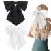 2Pcs Big Satin Hair Bows for Women Girls 10 Inch Barrette Hair Clip Long Black White Silk Ribbon bride Wedding Bows French Style Hair Accessories (Black+White)