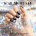GLAMERMAID Jelly Press on Nails - Black Glitter Medium Short Square Shape Galaxy False Nail Kit | 24Pcs A2-Star Night Sky - Buy Online on GoSupps.com