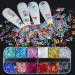 Gzmayuen nail art sticker holographic nails glitter flakes English letters 12 color alphabet sequins flakes nail sequin glitter 008