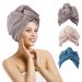 TrendySupply Microfiber Hair Towel Wrap for Women 3 Pack 11 inch X 25 inch Ultra Absorbent Quick Dry Hair Turban with Buttons Drying Curly Long Thick Hair (Blue+Grey+Cream)