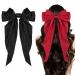 Big Bow Hair Clips 2pcs  Long Tail French hair Bows for Women Girl  Satin Silky Bow Hair Barrette Black Milky White Bow Hair 90's Accessories for Birthday/Party/Show/Christmas/Independence Day black+red