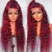 Burgundy Lace Front Wigs Human Hair Wigs for Black Women 24 Inch 99J Deep Wave Wigs 13x4 Transparent Lace Frontal Wigs Glueless Wet and Wavy Red Colored Curly 100% Human Hair Wig Pre Plucked Brazilian Virgin Hair 180% De...